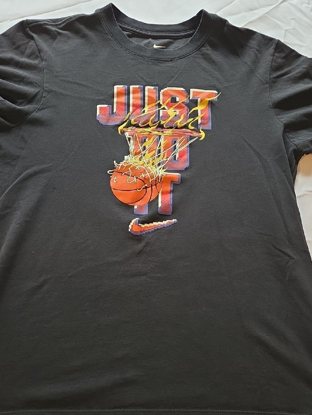 Nike Black Graphic Basketball Tee with Orange Ball and Yellow Net